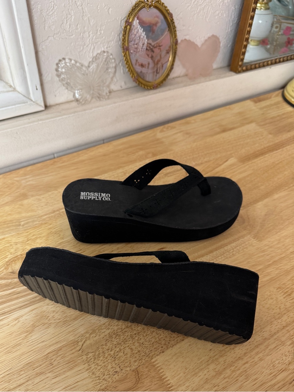 Mossimo Black Platform Flip Flop Wedge Sandals Size 8 Y2K Chunky Slides